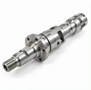 Precision CNC machined stainless steel shaft with threaded end, mounting flange, keyways and multi-step diameters — custom stainless steel shaft machining services