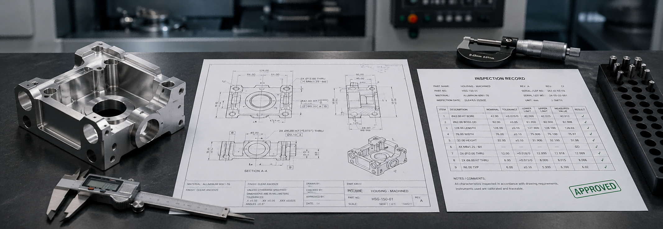 Quality inspection report and CNC machined parts