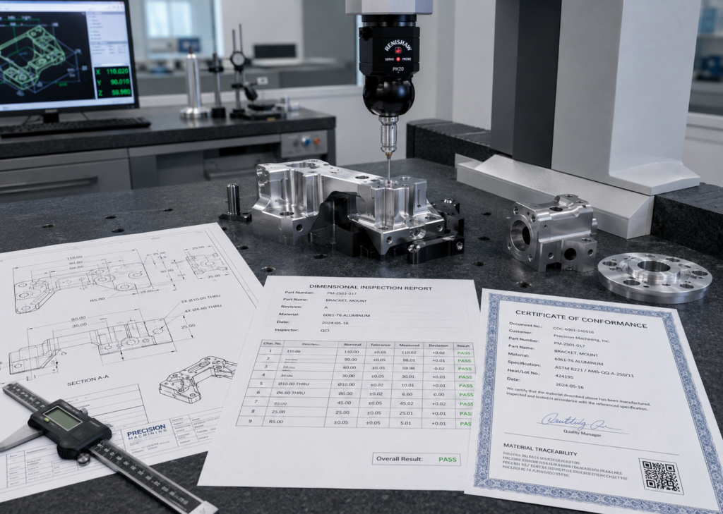 Custom precision parts inspection and traceability with CMM reports
