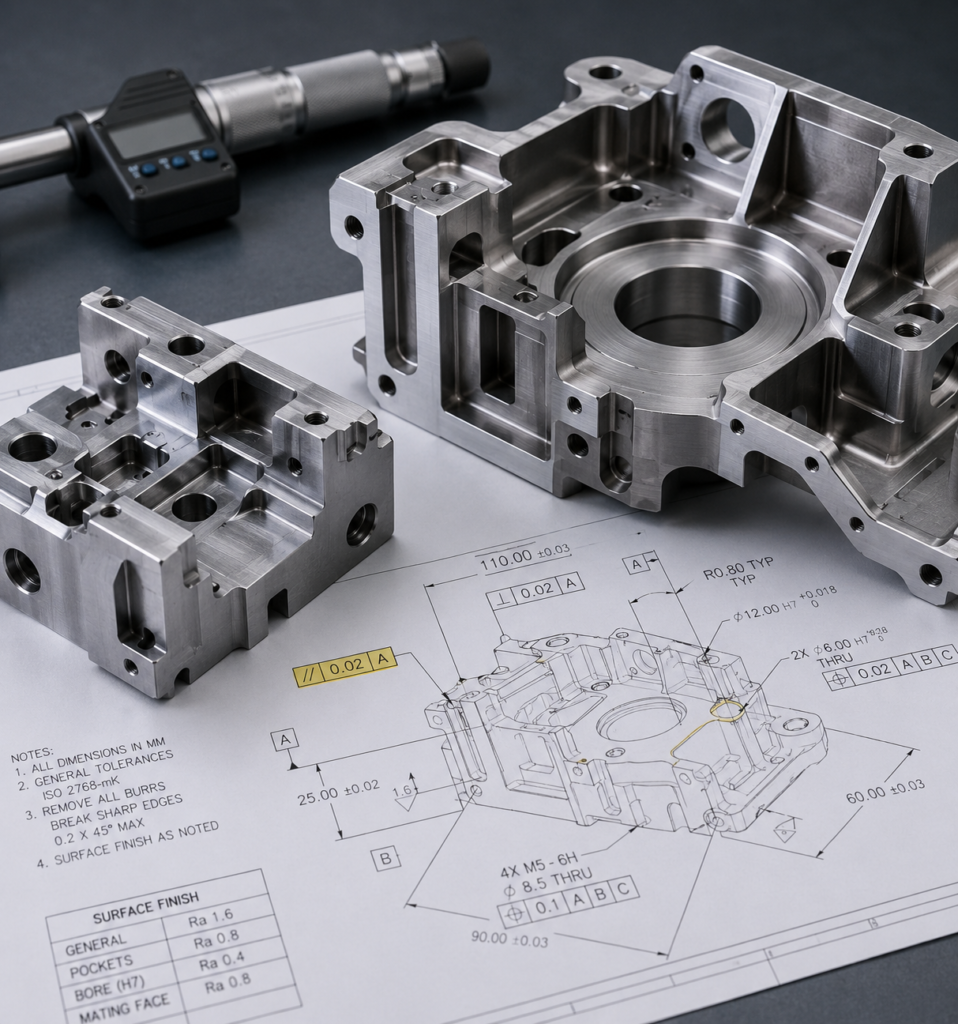 Custom precision machining challenges with drawings and inspection points
