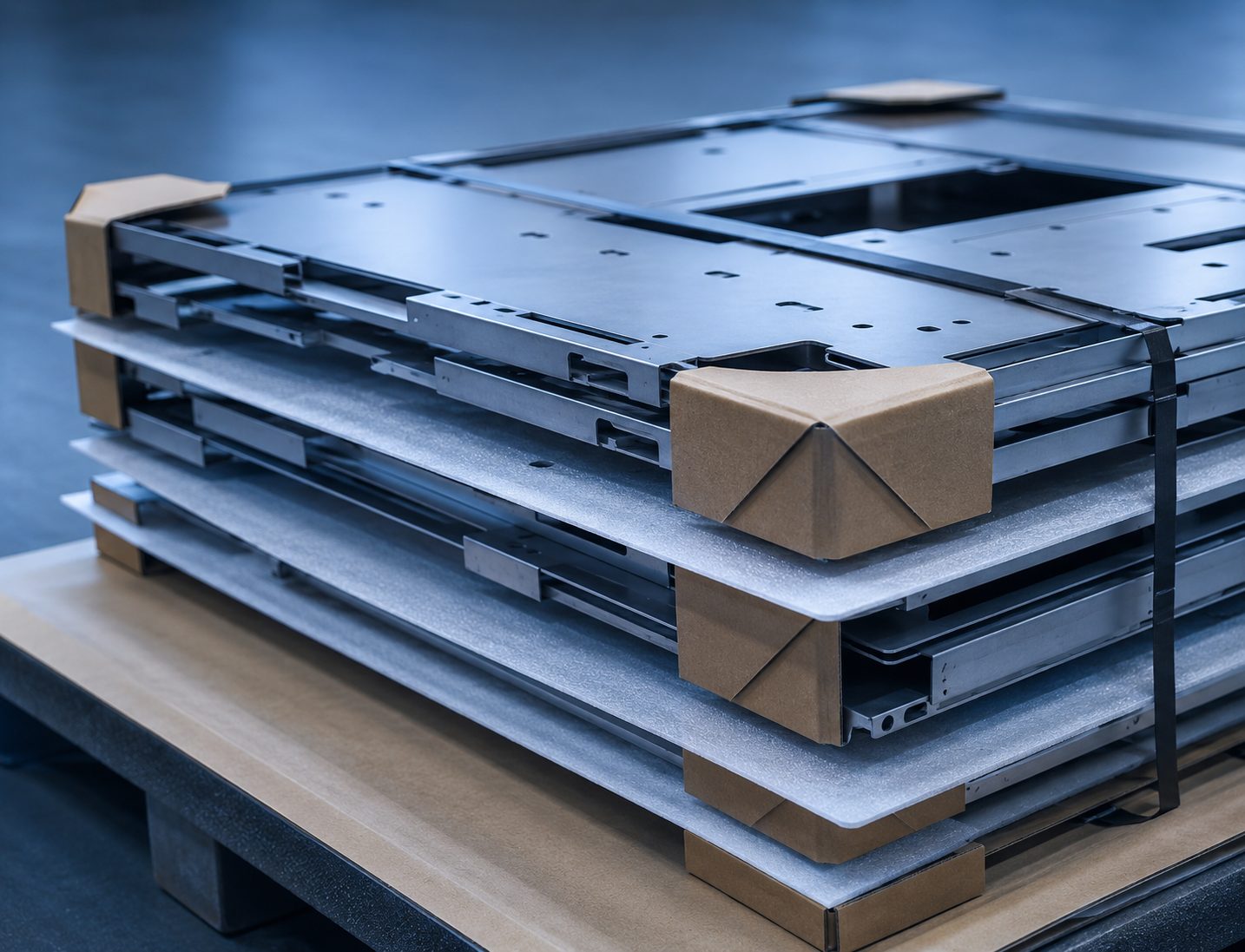 Sheet metal parts packaging with layer separation
