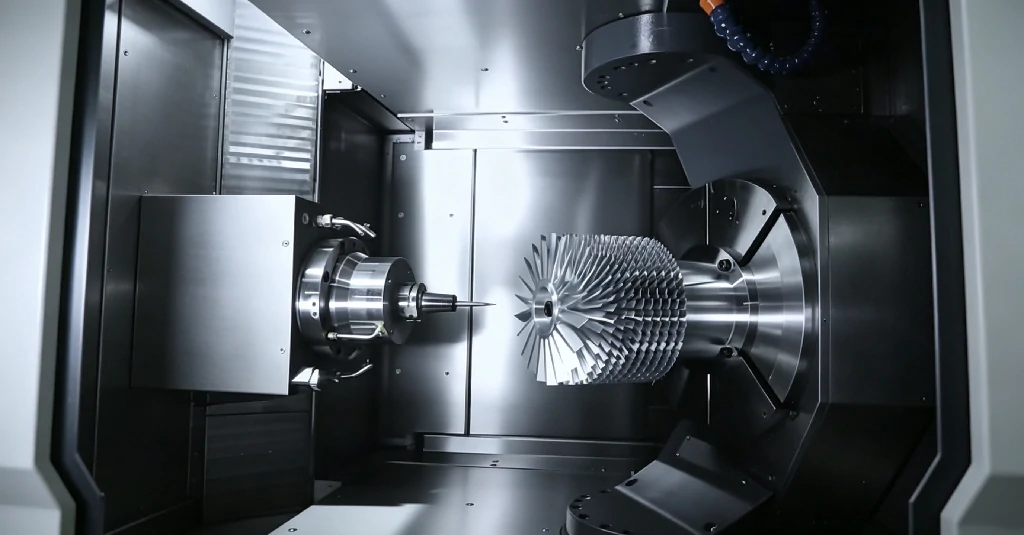 5-axis CNC machining of turbo-molecular pump impeller, precision high-vacuum rotor component manufacturing