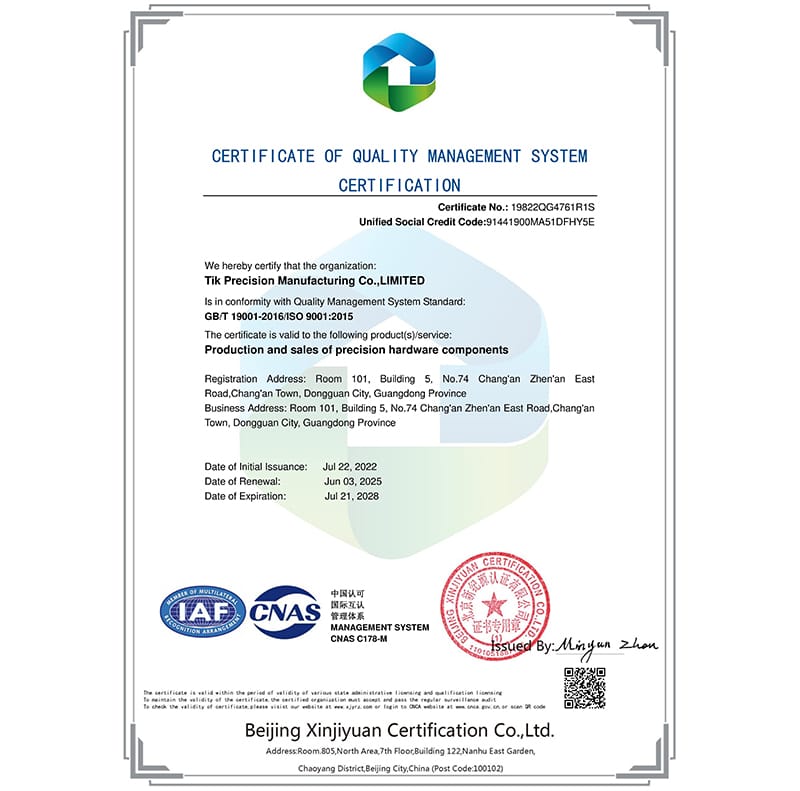 ISO 9001 certification for CNC machining supplier evaluation