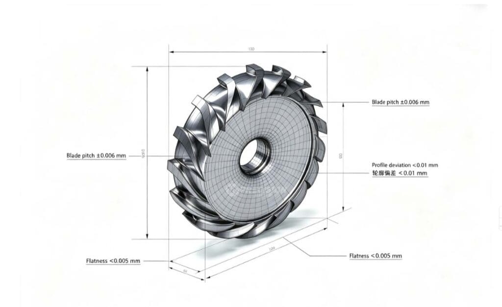 5-axis CNC machined Inconel 625 turbo diffuser with precision vane geometry