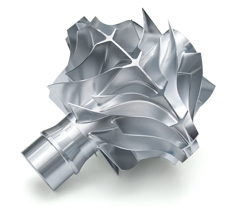 Precision 5-Axis CNC Machined Centrifugal Compressor Impeller with Integrated Shaft - Aluminum Alloy Billet Mill-Turned Turbocharger Component