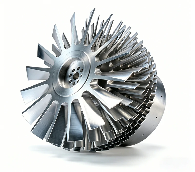 5-Axis CNC Machined Radial Turbine Impeller with Flange Mount - Stainless Steel Billet Mill-Turned Turbine Component for Energy Power and Turbocharger Applications