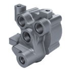 Precision CNC machined hard-anodized aluminum hydraulic valve manifold body with multiple threaded ports and mounting brackets — custom anodized aluminum manifold