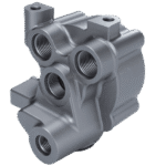 Precision CNC machined hard-anodized aluminum hydraulic valve manifold body with multiple threaded ports and mounting brackets — custom anodized aluminum manifold