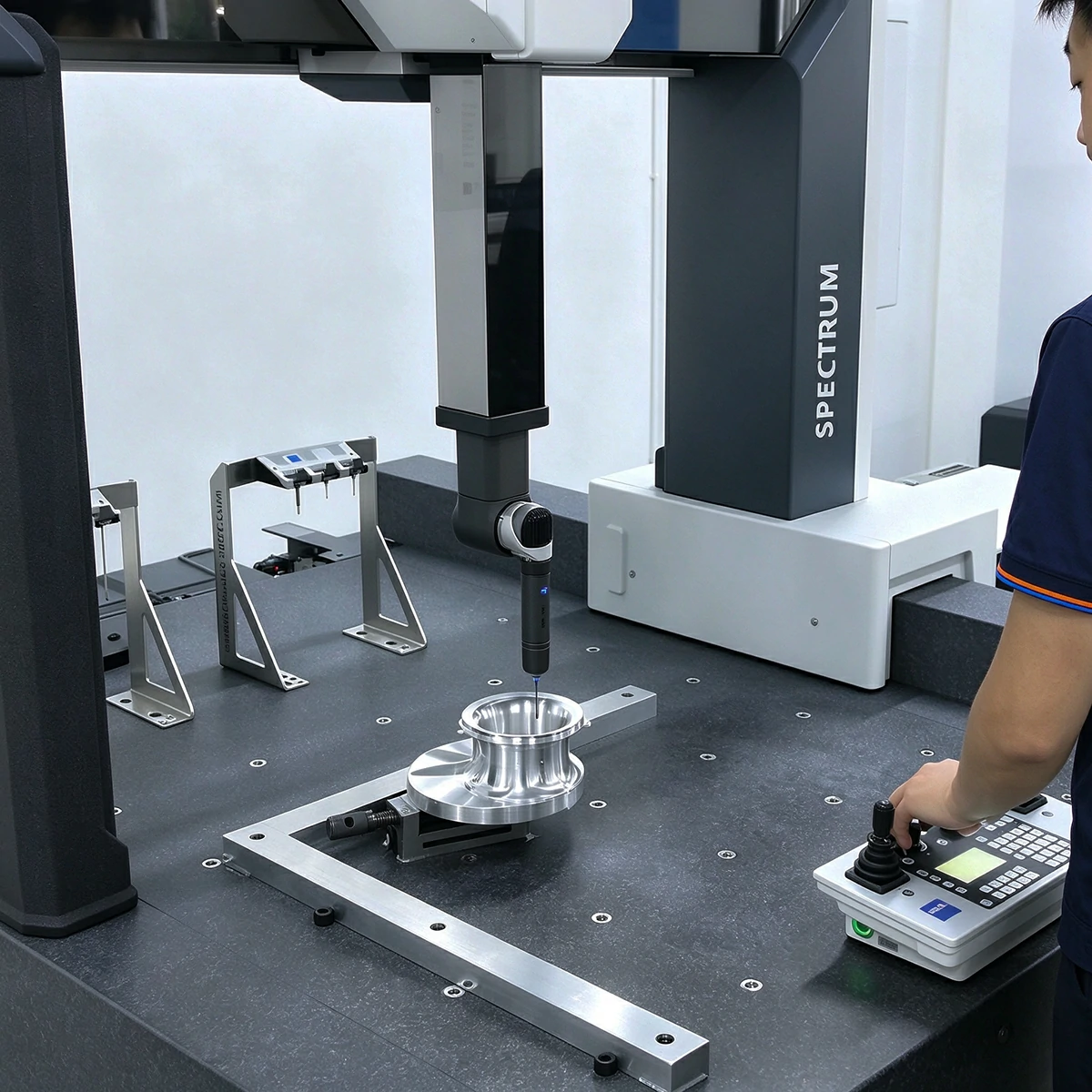 CMM Coordinate Measuring Machine Inspecting Precision Aluminum Impeller Housing - High Accuracy Dimensional Inspection for CNC Machined Components